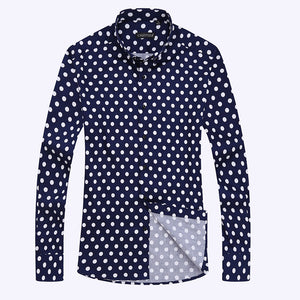 2019 Spring New Men Polka Dot Printing Long Sleeve Shirt Fashion Male Dress Shirts Casual Formal Cotton Shirt