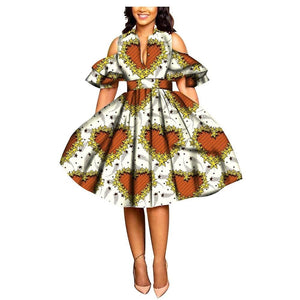 2019 African print dresses for women ankara fabric dashiki dress Petal Sleeve party wedding A-line dress AFRIPRIDE S1825033