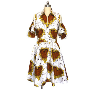 2019 African print dresses for women ankara fabric dashiki dress Petal Sleeve party wedding A-line dress AFRIPRIDE S1825033