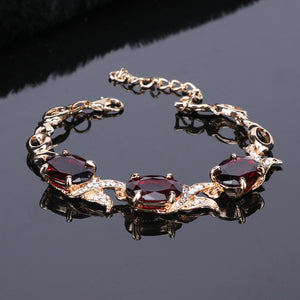 OUHE Wedding Gold Color Red Crystal Trendy Necklace Jewelry Sets Party Women African Beads Bridal Necklace Earrings Accessories