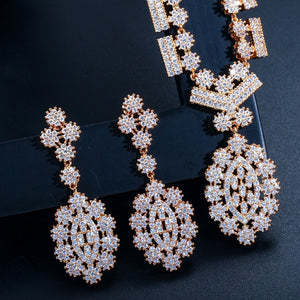 CWWZircons Full African CZ Crystal Bridal Wedding Necklace Earrings Dubai Gold Color Costume Jewelry Sets for Women T106