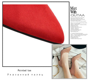 QUTAA 2020 Women Pumps Fashion Women Shoes Spring/autumn All Match Thin High Heel Pointed Toe Flock Wedding Pumps Size 34-43