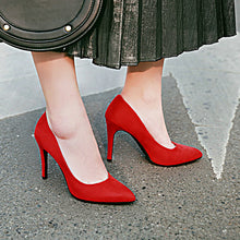 Load image into Gallery viewer, QUTAA 2020 Women Pumps Fashion Women Shoes Spring/autumn All Match Thin High Heel Pointed Toe Flock Wedding Pumps Size 34-43