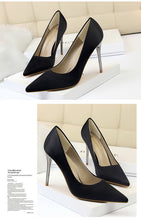 Load image into Gallery viewer, Metal Heel Shoes Women Silk Thin High Pumps Satin Heel Sexy Elegant High Heels Yellow 34 42 43 Pointed Fashion Female Shoes