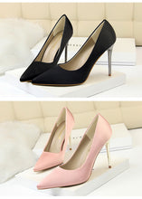 Load image into Gallery viewer, Metal Heel Shoes Women Silk Thin High Pumps Satin Heel Sexy Elegant High Heels Yellow 34 42 43 Pointed Fashion Female Shoes