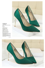 Load image into Gallery viewer, Metal Heel Shoes Women Silk Thin High Pumps Satin Heel Sexy Elegant High Heels Yellow 34 42 43 Pointed Fashion Female Shoes