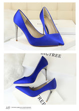 Load image into Gallery viewer, Metal Heel Shoes Women Silk Thin High Pumps Satin Heel Sexy Elegant High Heels Yellow 34 42 43 Pointed Fashion Female Shoes
