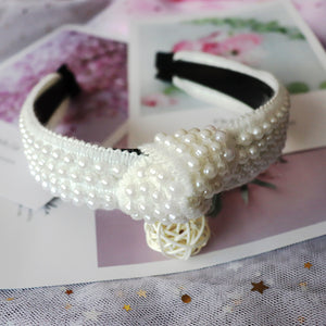 Black White Pearl Headbands for Women Cross Tie Hairbands Spanish Style Headwear Headband Knitted Hair Accessories