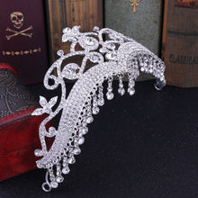 Load image into Gallery viewer, KMVEXO Luxury Rhinestone Tassel Fringe Bridal Tiaras Flower Crystal Diadem Veil Crown Wedding Hair Accessories Headpieces