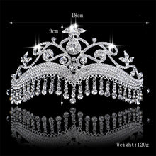 Load image into Gallery viewer, KMVEXO Luxury Rhinestone Tassel Fringe Bridal Tiaras Flower Crystal Diadem Veil Crown Wedding Hair Accessories Headpieces