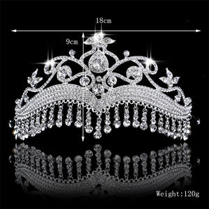 KMVEXO Luxury Rhinestone Tassel Fringe Bridal Tiaras Flower Crystal Diadem Veil Crown Wedding Hair Accessories Headpieces