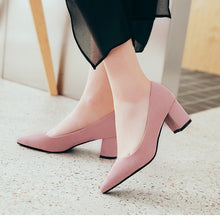 Load image into Gallery viewer, Meotina Thick High Heels Shoes Women Pumps Pointed Toe Work Shoes Slip On High Heels Spring Footwear Big Size 9 42 43 Red Yellow