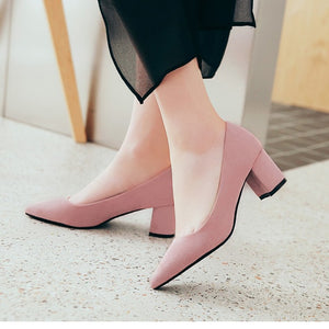 Meotina Thick High Heels Shoes Women Pumps Pointed Toe Work Shoes Slip On High Heels Spring Footwear Big Size 9 42 43 Red Yellow