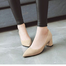 Load image into Gallery viewer, Meotina Thick High Heels Shoes Women Pumps Pointed Toe Work Shoes Slip On High Heels Spring Footwear Big Size 9 42 43 Red Yellow