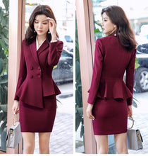 Load image into Gallery viewer, Women Red blazer Slim Spring Autumn new Elegant Office Lady Jacket Work Suit Ruffled Double Breasted blazer solid Dushicolorful