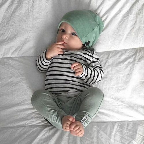 3PCS Set Newborn Kids Baby Boys Girls Outfits Clothes Tops T-Shirts Long Sleeve + Pants Legging + Hat Casual Clothing