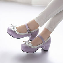 Load image into Gallery viewer, TAOFFEN Women Thick High Heel Shoes Women Patchwork Bowknot Heart Buckle Heels Pumps Ladies Office Daily Footwear Size 28-43
