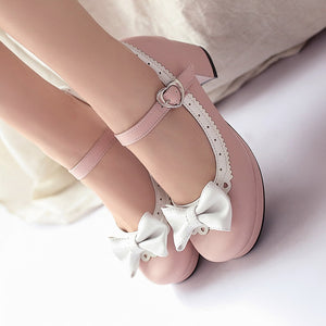 TAOFFEN Women Thick High Heel Shoes Women Patchwork Bowknot Heart Buckle Heels Pumps Ladies Office Daily Footwear Size 28-43
