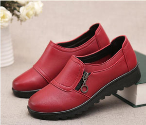 EFFGT 2020 Fashion Soft Leather Round head Women Casual Flats Ladies Side Zipper Flat Oxford Shoes New Mother single Shoes