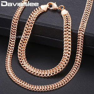 Davieslee 585 Rose Gold Jewelry Set For Women Braided Foxtail Link Chain Necklace Bracelet Set Wholesale Jewelry 2019 Gift LCSS1