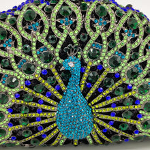 Load image into Gallery viewer, Boutique De FGG Green Crystal Women Peacock Clutch Evening Bag Party Minaudiere Handbag Wedding Clutches Bridal Diamond Purse