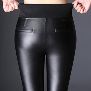 Plus Size 6XL High Waist Leather Leggings Women Plus Velvet Thick Winter Leggings Stretch Black Legging Femme Warm Leggins C5167