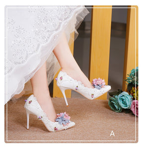 BaoYaFang New Pointed Toe Women Wedding shoes with matching bags Bride High shoes Thin heel Ladies Pumps and purse set