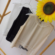 Load image into Gallery viewer, Cakucool Women Beading Blouse Shirt Sleeveless Summer Chiffon Tops Pearl Tassels Cute Sexy Girls Blusas Top Shirts