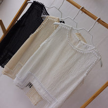 Load image into Gallery viewer, Cakucool Women Beading Blouse Shirt Sleeveless Summer Chiffon Tops Pearl Tassels Cute Sexy Girls Blusas Top Shirts