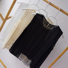 Load image into Gallery viewer, Cakucool Women Beading Blouse Shirt Sleeveless Summer Chiffon Tops Pearl Tassels Cute Sexy Girls Blusas Top Shirts