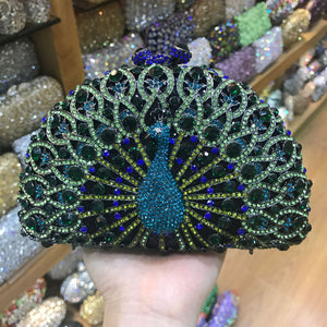 Luxury Crystal Women Handbag Handmade Peacock Women Evening Clutch Bags  Fashion Rhinestone Diamond Wedding Bridal Handbag