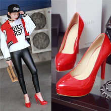 Load image into Gallery viewer, Big Size 48 Elegant Office Women Platform Pumps 12cm Super High Thin Spike Heel Dress Party Pointed Toe Red Patent Leather Pumps