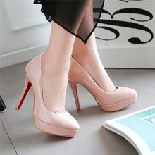Load image into Gallery viewer, Big Size 48 Elegant Office Women Platform Pumps 12cm Super High Thin Spike Heel Dress Party Pointed Toe Red Patent Leather Pumps