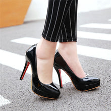Load image into Gallery viewer, Big Size 48 Elegant Office Women Platform Pumps 12cm Super High Thin Spike Heel Dress Party Pointed Toe Red Patent Leather Pumps