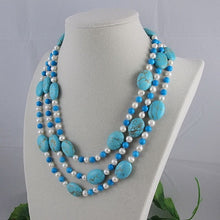 Load image into Gallery viewer, Unique Pearls jewellery Store,3rows Blue Turquoise White Freshwater Pearl Necklace,Charming Women Gift Jewelry