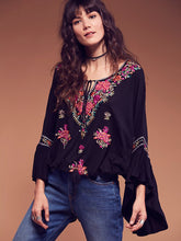 Load image into Gallery viewer, Boho Blouse 2020 floral embroidered flare long sleeve v-neck Casual holiday chic Bohemia loose style women top Hippie Blouses