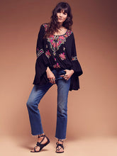 Load image into Gallery viewer, Boho Blouse 2020 floral embroidered flare long sleeve v-neck Casual holiday chic Bohemia loose style women top Hippie Blouses