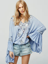 Load image into Gallery viewer, Boho Blouse 2020 floral embroidered flare long sleeve v-neck Casual holiday chic Bohemia loose style women top Hippie Blouses