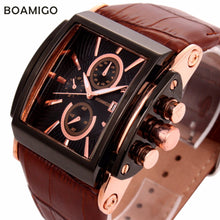 Load image into Gallery viewer, BOAMIGO men quartz watches large dial fashion casual sports watches rose gold sub dials clock brown leather male wrist watches