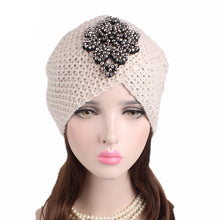 Load image into Gallery viewer, Muslim Women Cross Rhinestone Winter Warm Wool Knit Turban Hat Beanie Sleep Chemo Headwear Cancer Patients Hair Accessories