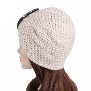 Muslim Women Cross Rhinestone Winter Warm Wool Knit Turban Hat Beanie Sleep Chemo Headwear Cancer Patients Hair Accessories