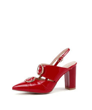 Load image into Gallery viewer, Patent Leather Slingbacks Pointed Toe Women Pumps Square High Heel Sandals Buckle Strap Wedding Shoes Women Shoes Yellow MAZIAO