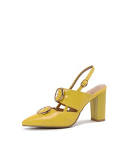 Load image into Gallery viewer, Patent Leather Slingbacks Pointed Toe Women Pumps Square High Heel Sandals Buckle Strap Wedding Shoes Women Shoes Yellow MAZIAO