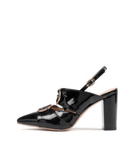 Load image into Gallery viewer, Patent Leather Slingbacks Pointed Toe Women Pumps Square High Heel Sandals Buckle Strap Wedding Shoes Women Shoes Yellow MAZIAO
