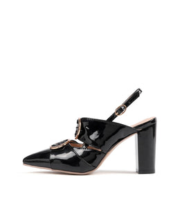 Patent Leather Slingbacks Pointed Toe Women Pumps Square High Heel Sandals Buckle Strap Wedding Shoes Women Shoes Yellow MAZIAO