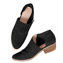 Load image into Gallery viewer, Fretwork Shoes Women Spring Autumn Low Chunky Heel Pointed Toe Side Zip Pumps Short Ankle Sandals Hollow Out Retro Shoes