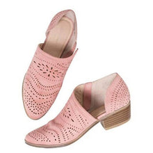 Load image into Gallery viewer, Fretwork Shoes Women Spring Autumn Low Chunky Heel Pointed Toe Side Zip Pumps Short Ankle Sandals Hollow Out Retro Shoes