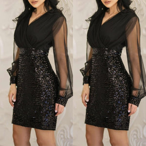 First song sequined sexy dress New2019 women's summer dress black retro elegant one-shoulder dress one word shoulder dress long