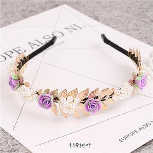 New Arrival Lady's Handmade Fashional Korean Style Diamante Flowers Beading Hairbands Women Hair Accessory