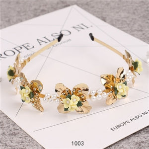 New Arrival Lady's Handmade Fashional Korean Style Diamante Flowers Beading Hairbands Women Hair Accessory